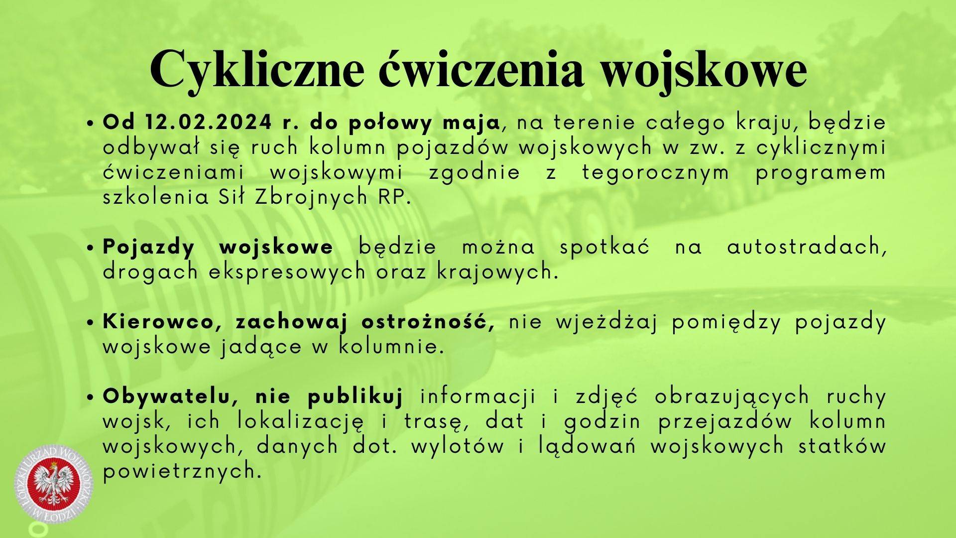 Wzmożony ruch kolumn pojazdów wojskowych