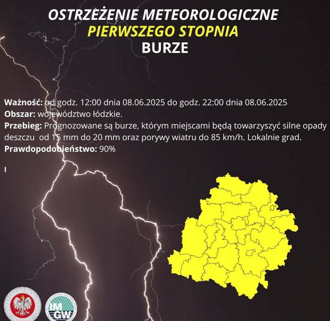 Ostrzeżenie meteorologiczne I stopnia BURZE
