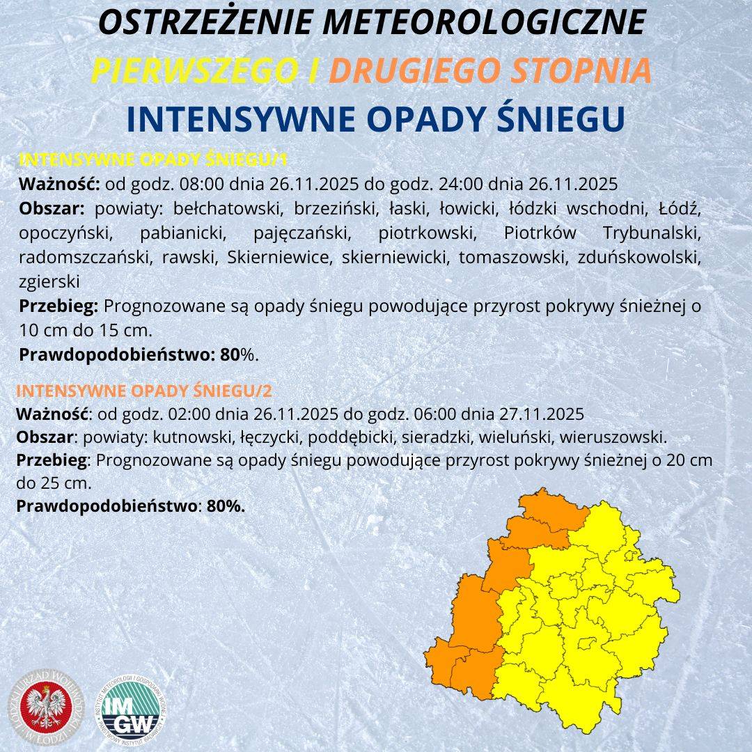 Ostrzeżenie meteorologiczne II stopnia- INTENSYWNE OPADY ŚNIEGU