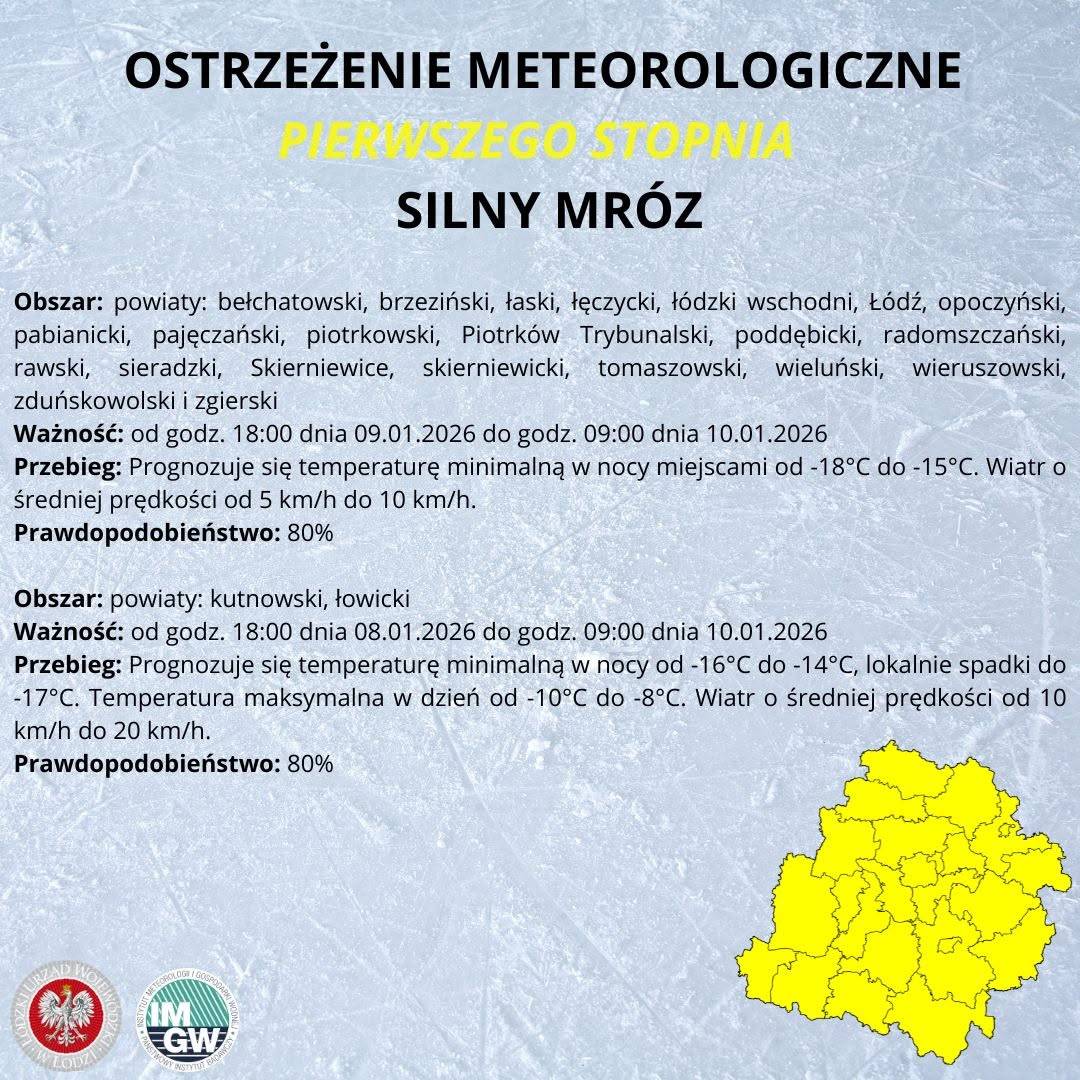 Ostrzeżenie meteorologiczne I stopnia SILNY MRÓZ