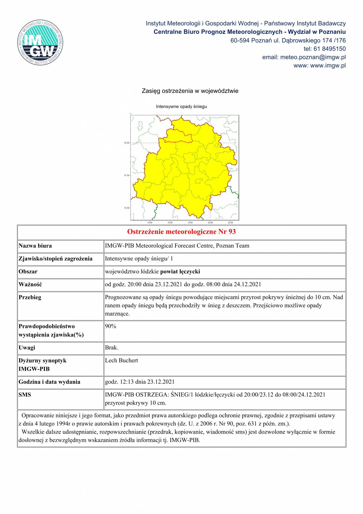 Ostrzeżenie meteorologiczne Nr 93