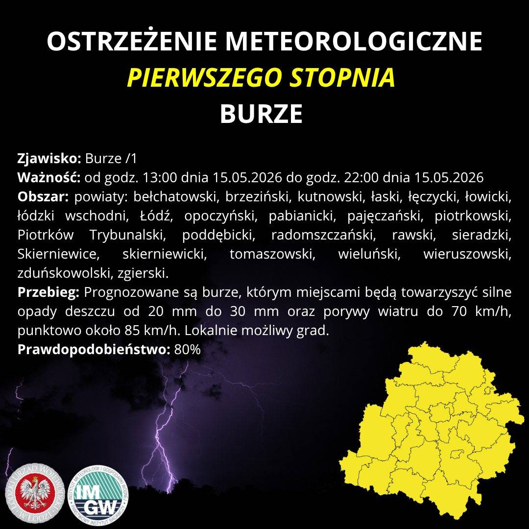 Ostrzeżenie meteorologiczne I stopnia BURZE