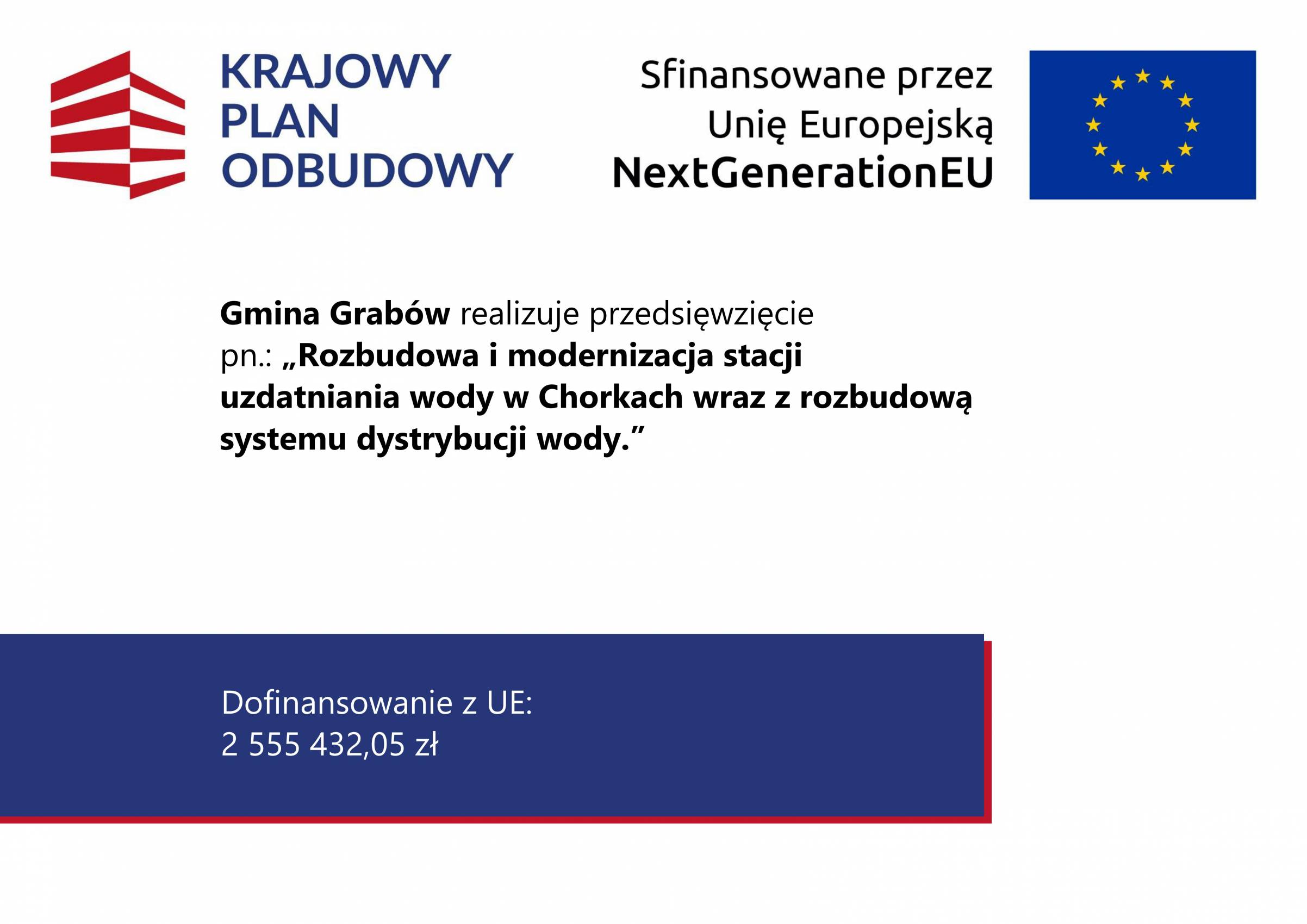 „Rozbudowa i modernizacja stacji uzdatniania wody w Chorkach wraz z rozbudową systemu dystrybucji wody.”