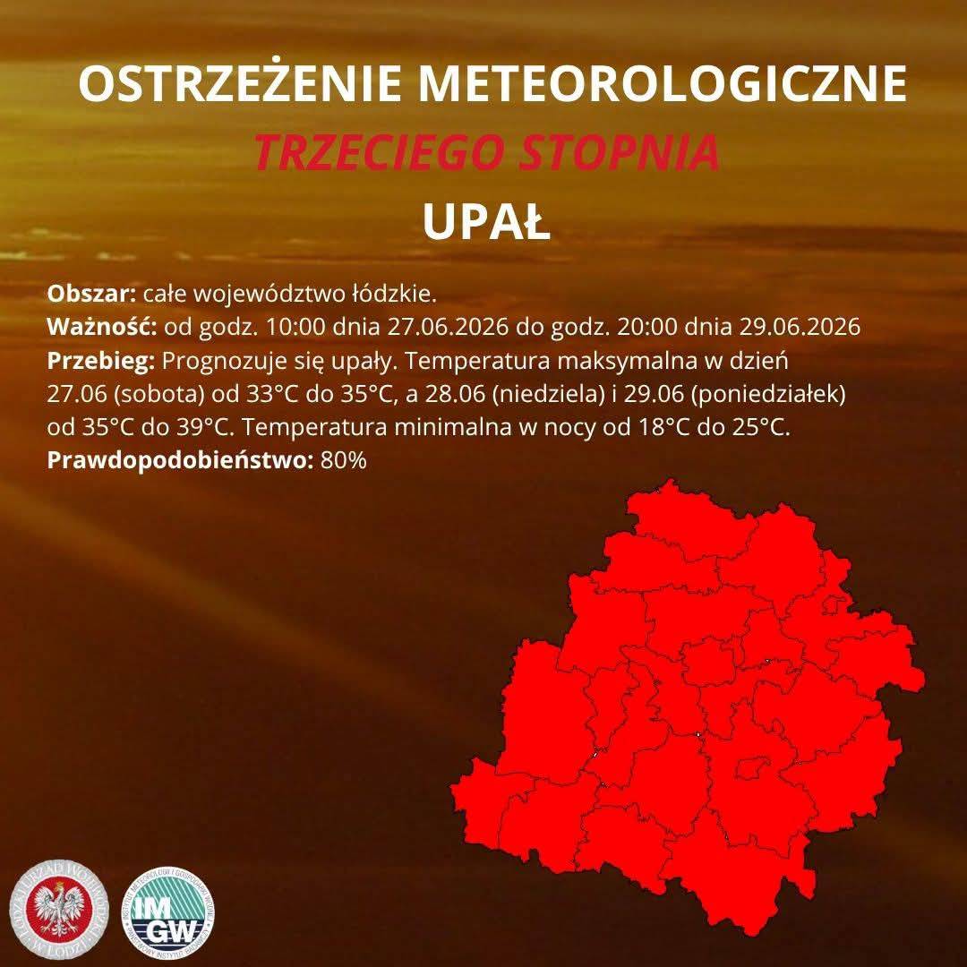 Ostrzeżenie meteorologiczne III stopnia UPAŁ