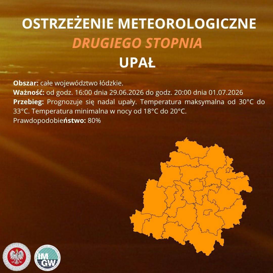 Ostrzeżenie meteorologiczne II stopnia UPAŁ