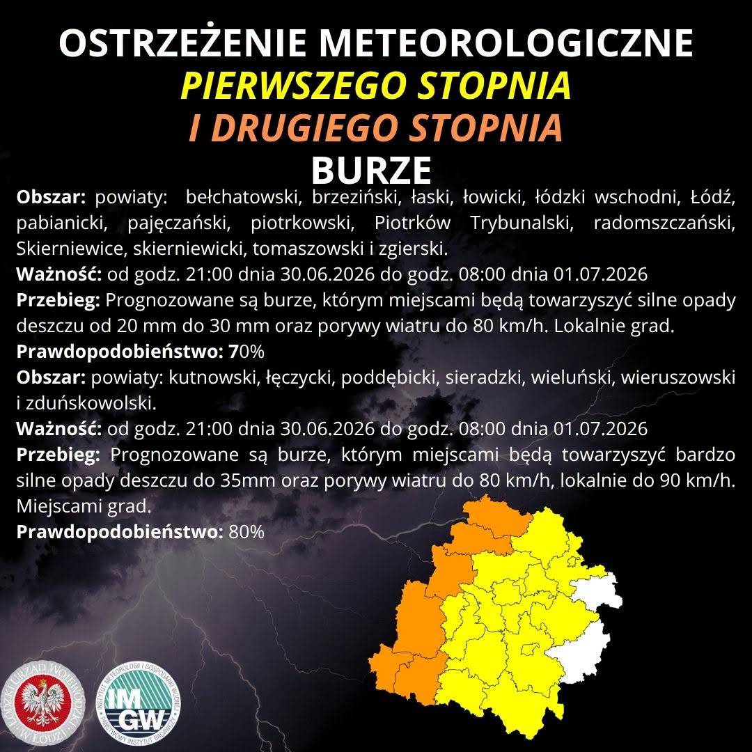 Ostrzeżenie meteorologiczne II stopnia BURZE