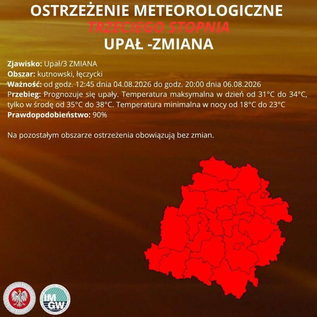 Ostrzeżenie meteorologiczne III stopnia UPAŁ