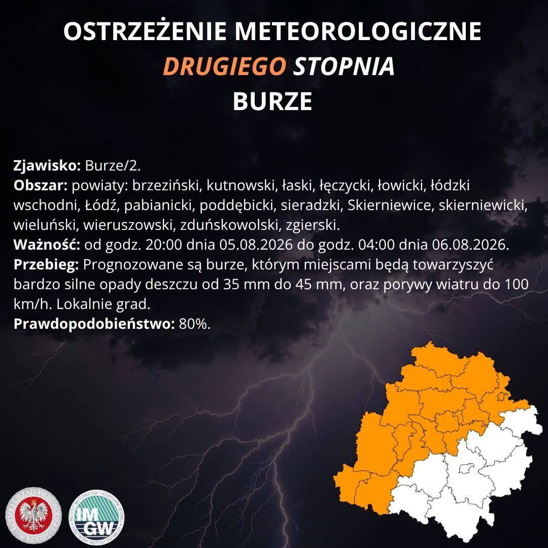 Ostrzeżenie meteorologiczne II stopnia BURZE