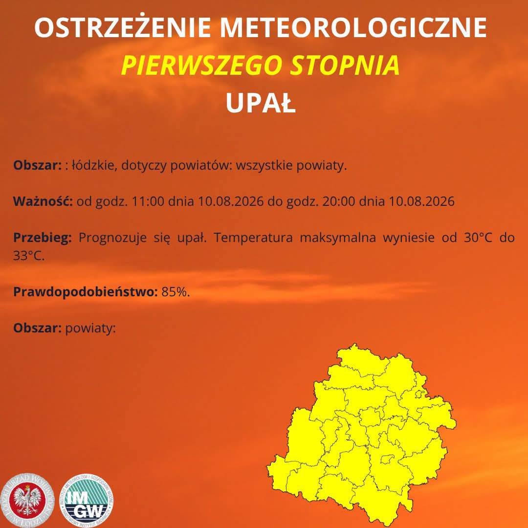Ostrzeżenie meteorologiczne I stopnia UPAŁ