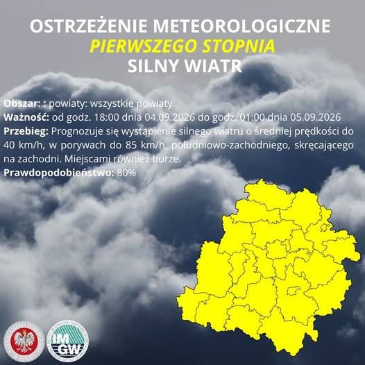 Ostrzeżenie meteorologiczne I stopnia - SILNY WIATR