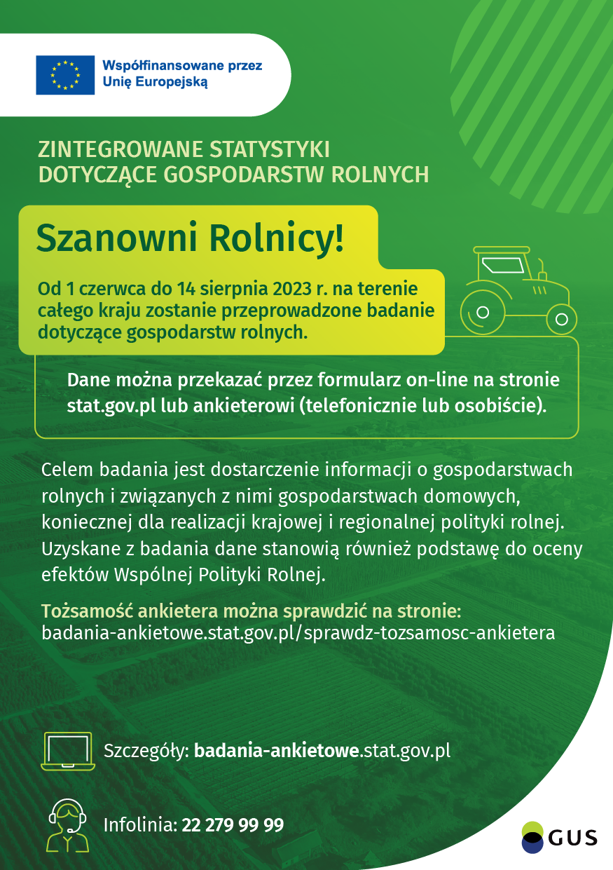 Informacja o badaniu GUS „Zintegrowane statystki dotyczące gospodarstw rolnych R-SGR”