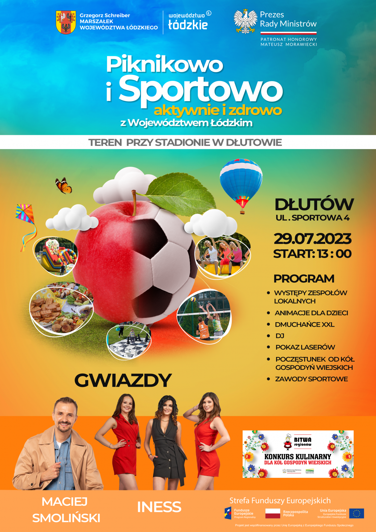 Zaproszenie na wydarzenie plenerowe pn. Piknikowo i Sportowo z Województwem Łódzkim - Dłutów, 29.07.2023 r.