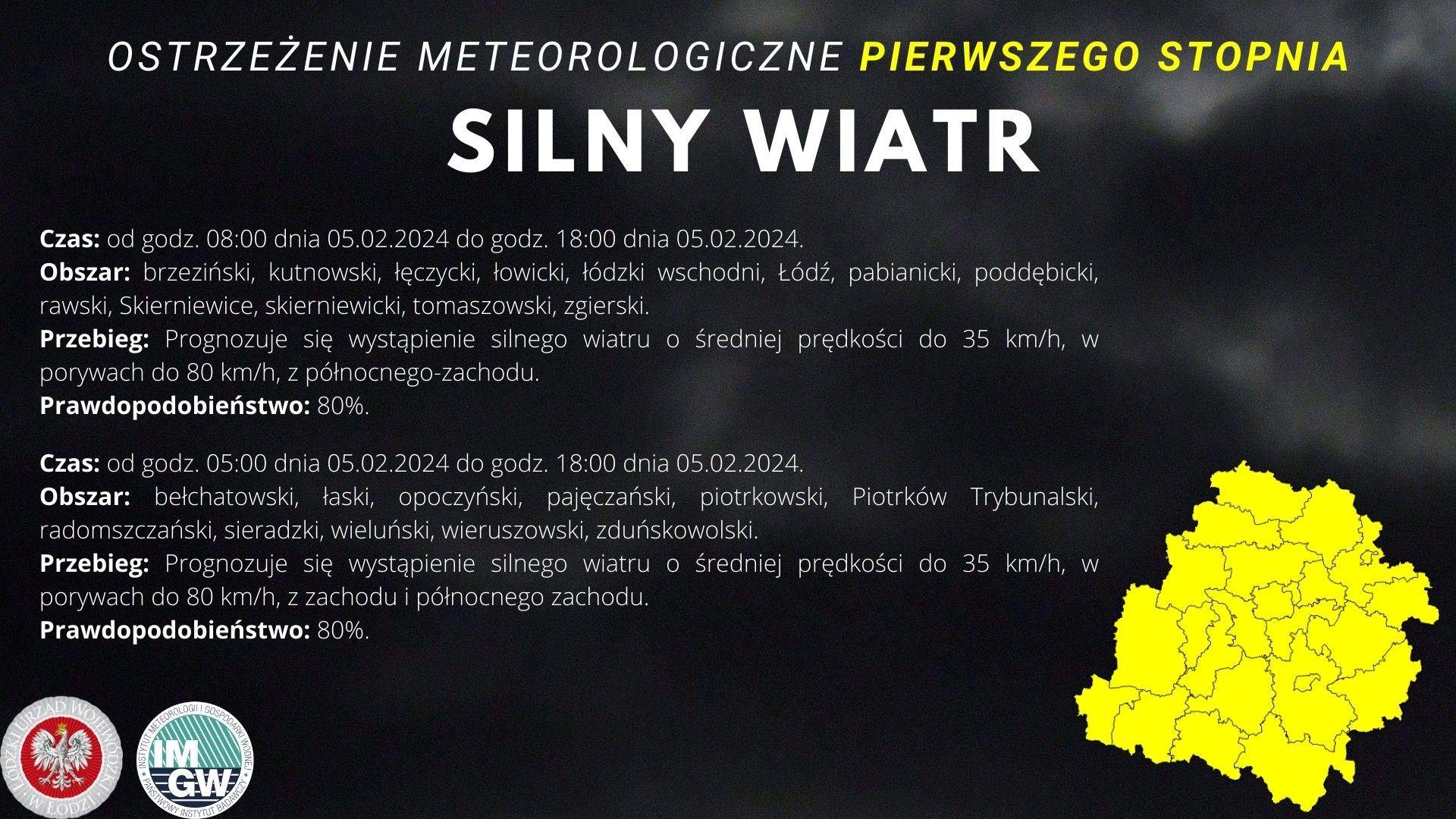 Ostrzeżenie meteorologiczne I stopnia Silny wiatr