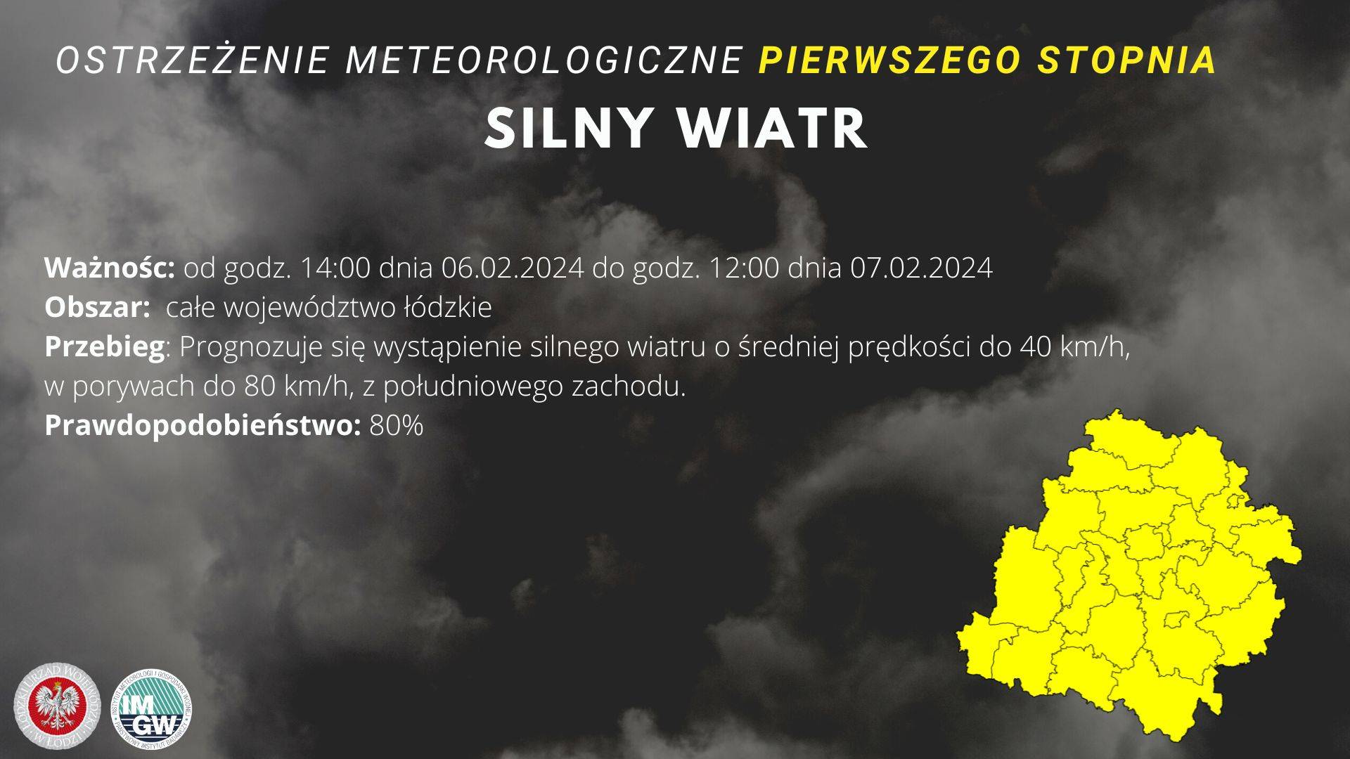 Ostrzeżenie meteorologiczne I stopnia Silny wiatr