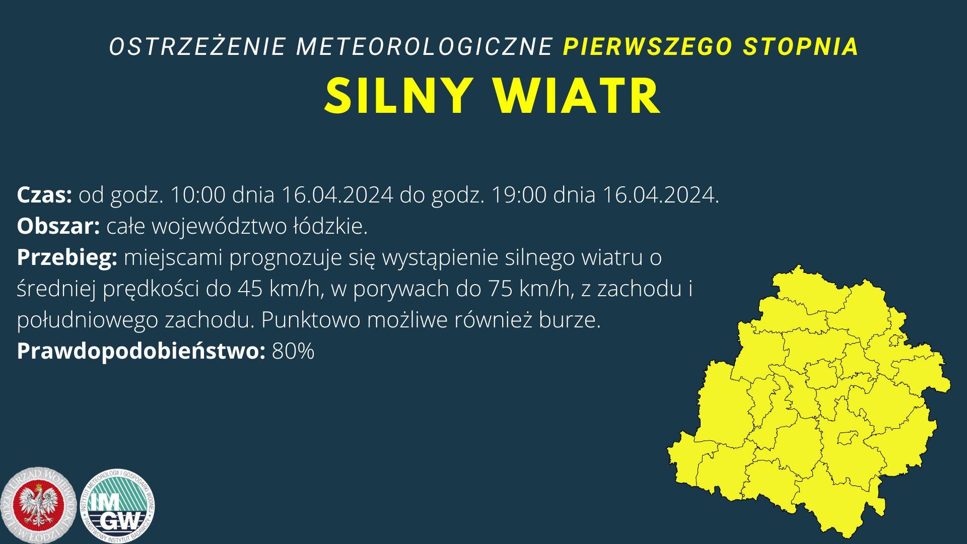 Ostrzeżenie meteorologiczne I stopnia - Silny wiatr