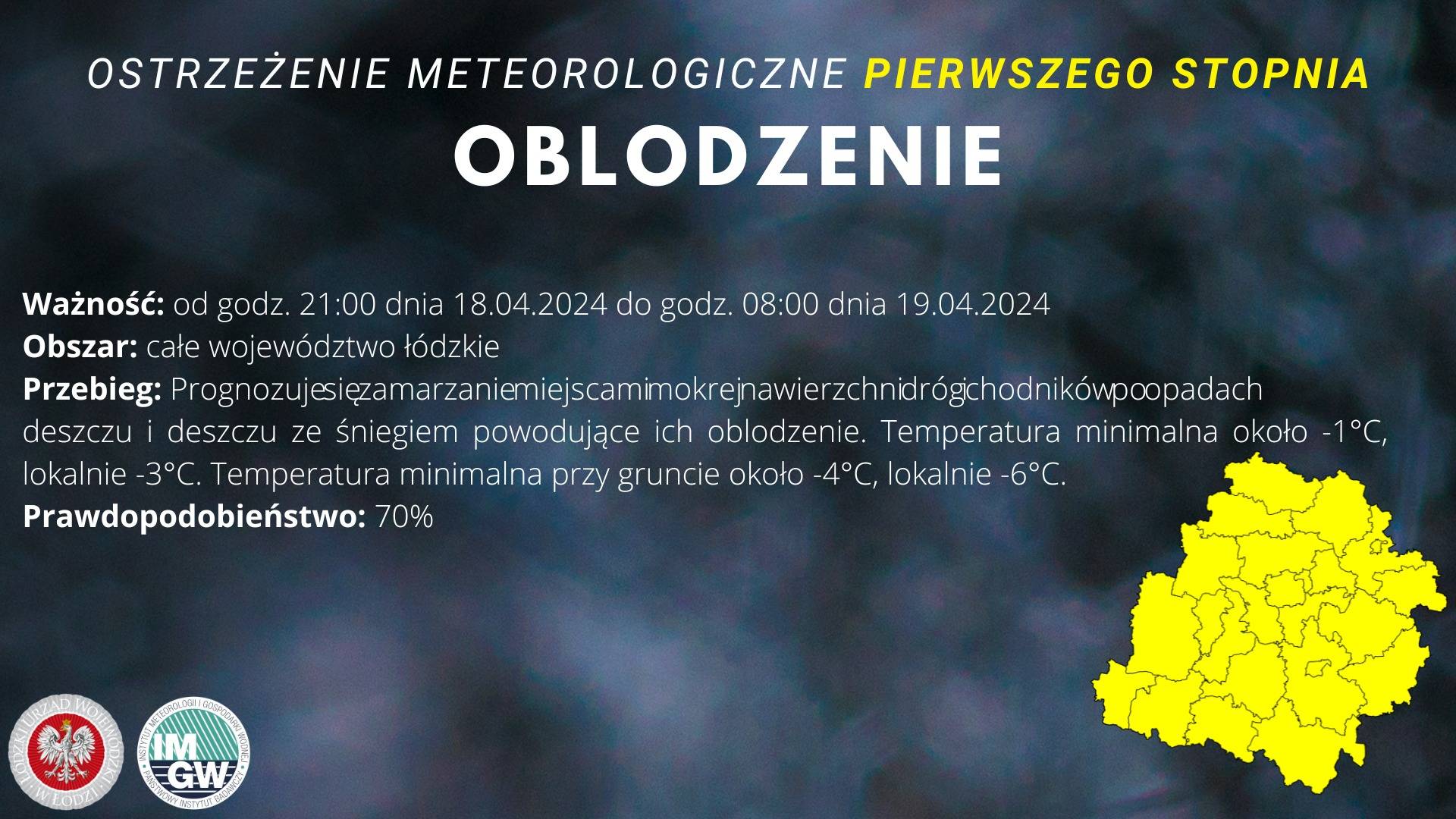 Ostrzeżenie meteorologiczne I stopnia - Oblodzenie