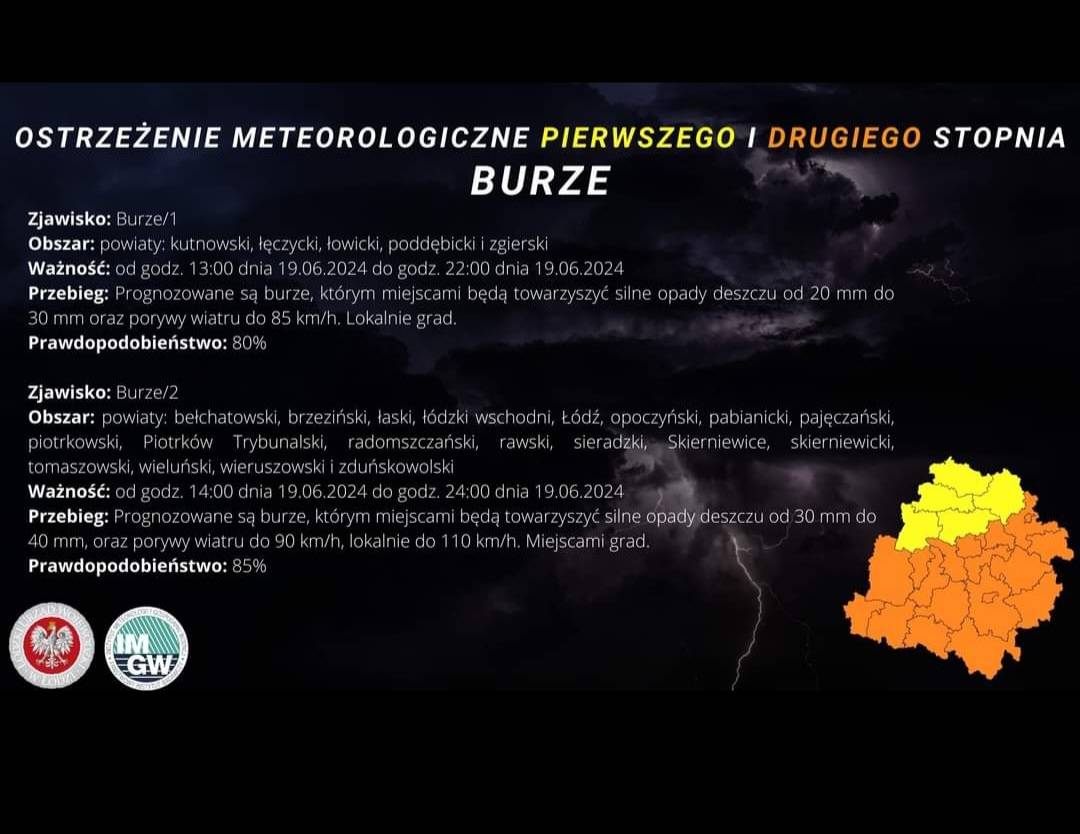 Ostrzeżenie meteorologiczne I stopnia Burze