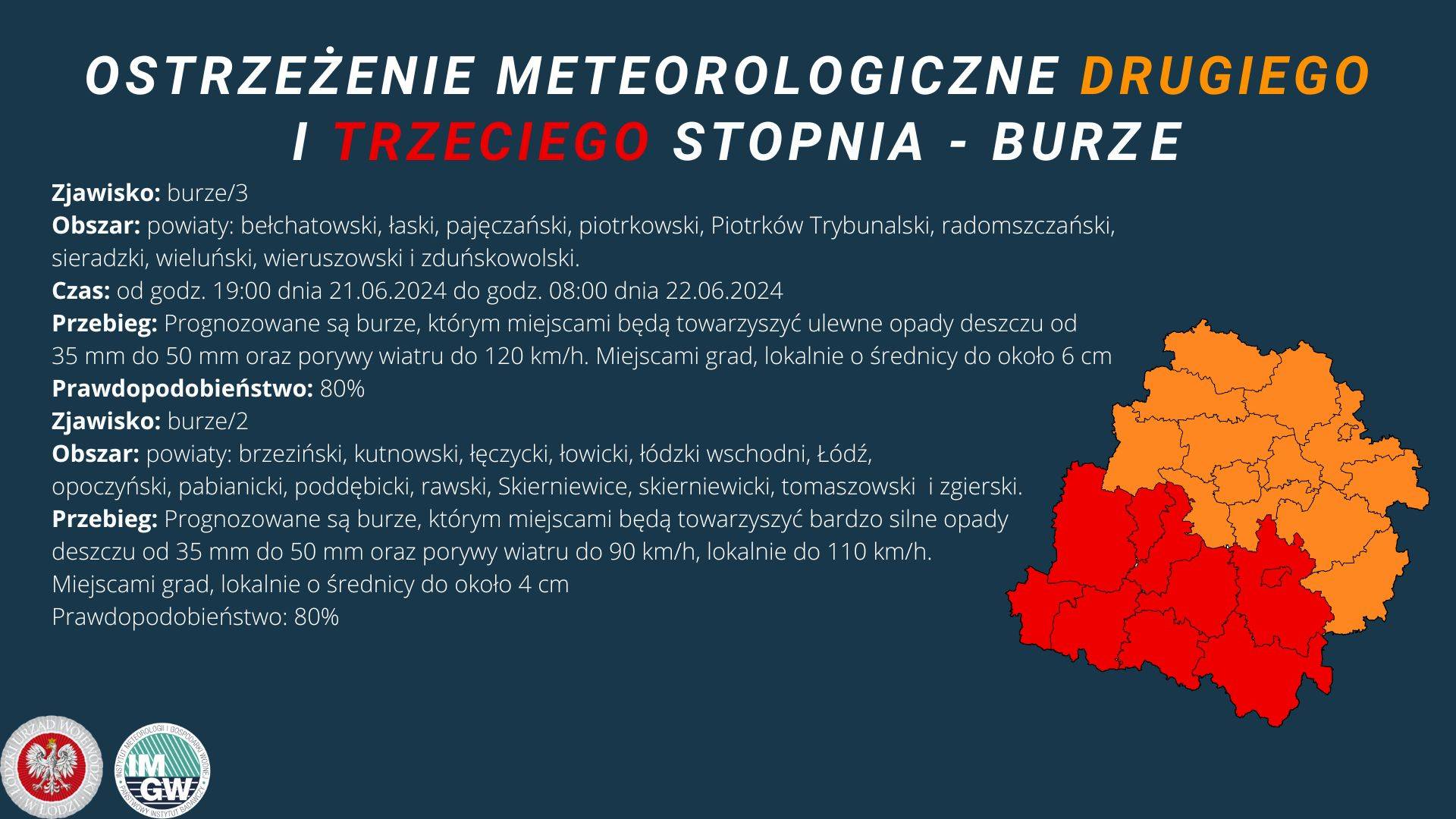 Ostrzeżenie meteorologiczne II stopnia - Burze