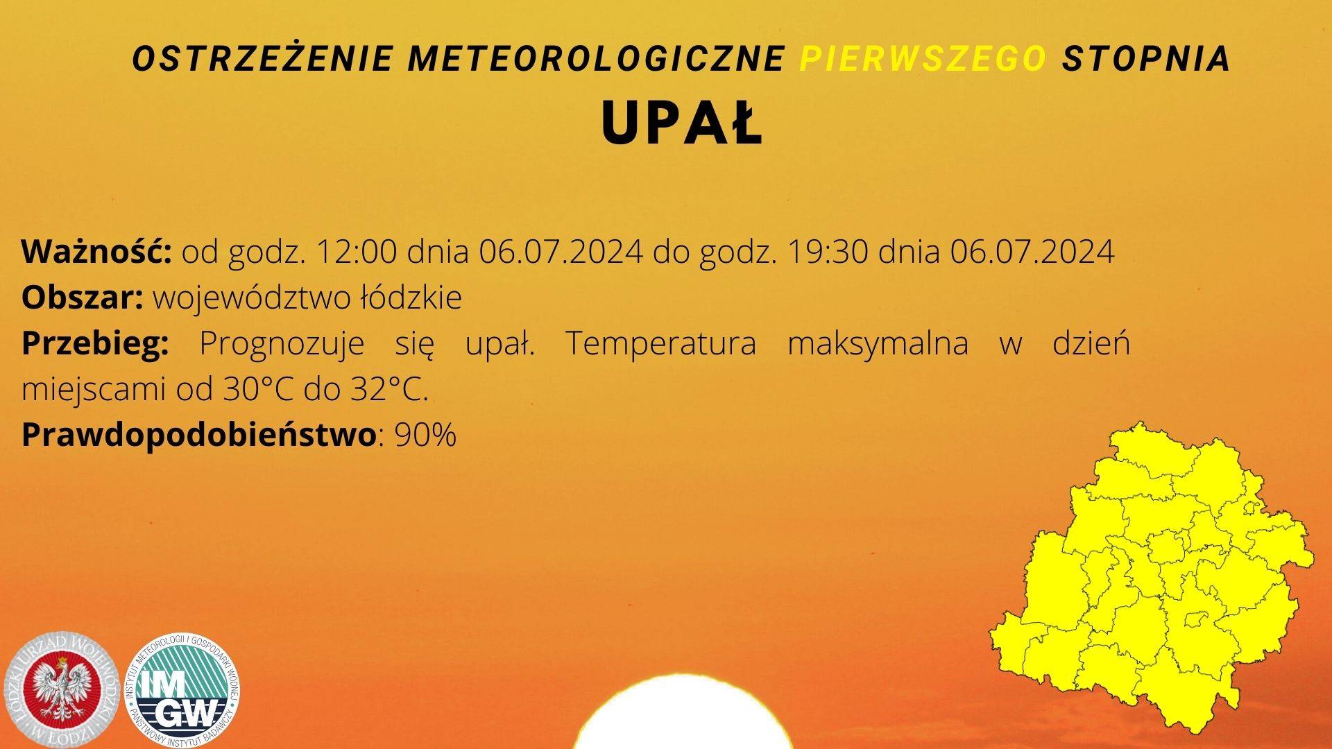 Ostrzeżenie meteorologiczne I stopnia UPAŁ