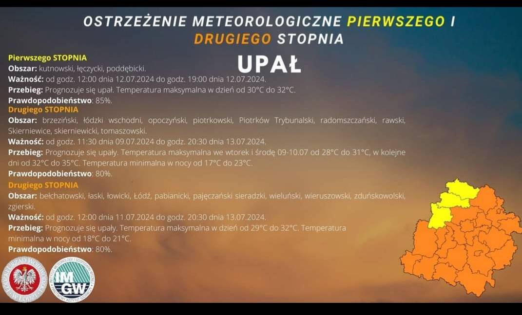 Ostrzeżenie meteorologiczne I stopnia UPAŁ